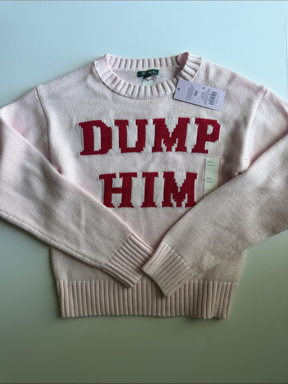 NWT XXS WILD FABLE Pink Red 'Dump Him' Crewneck Sweater funny top